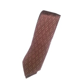 Cravatta Christian Dior Slim in Seta Stampata Marrone Beige Rosso Scuro