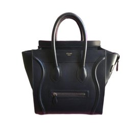Bolsa de mão Céline Luggage azul de couro
