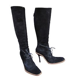 Jean Paul Gaultier Stiefel aus schwarzem Samtkalbsleder