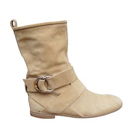 Botines Gucci con Hebilla de Bambú Beige Terciopelo