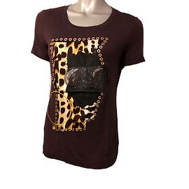 Just Cavalli T-Shirt aus Baumwolle Lila mit Strassmuster Größe L