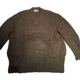 Acne Oversize V-Ausschnitt Wollpullover Khaki