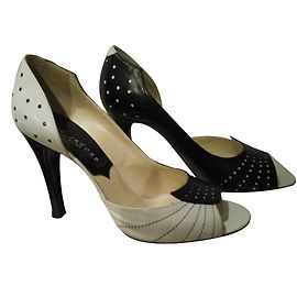 Décolleté Peep-Toe Marc Jacobs Bianco Blu Navy Pelle