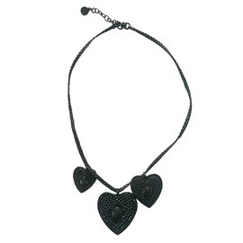 Collana Gas con Cuori Neri Opachi e Strass Swarovski