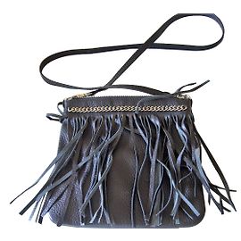 Autre Marque Borsa a spalla Devernois in pelle nera con frange