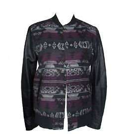 Chaqueta American Retro Maraksh Estampado Azteca Cuero Negro