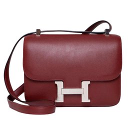 Bolso de mano Hermès Constance 24 Cuero Rojo Oscuro
