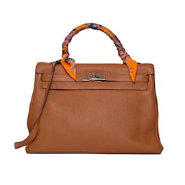 Borsa a mano Hermès Kelly 35 in pelle color caramello