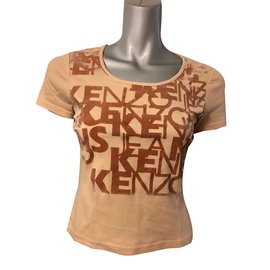 T-shirt Kenzo beige in cotone con motivi in velluto