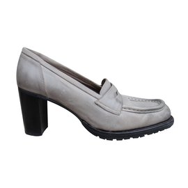 Mocassini Paraboot Penny Loafers in pelle grigia con tacco 8cm