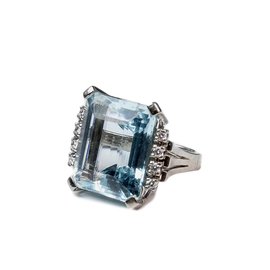 Autre Marque Anello in oro bianco con acquamarina e diamanti