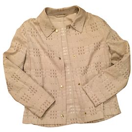 Burberry Kurze Jacke aus beige gewebtem Tartan Baumwolle