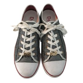 Sneakers D&G Classic rosse e grigie in pelle e tessuto metallico 38