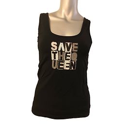 Autre Marque Top nero senza maniche con glitter Save the Queen