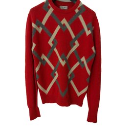 Céline Kaschmirpullover Orange mit Rautenmuster