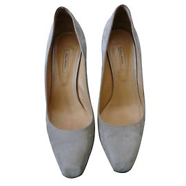 Santoni Beige Suede Wedge Pumps