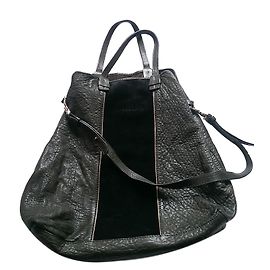 Grande borsa tote SéZane in pelle e scamosciata kaki nera