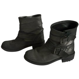 Botines Biker Plateados de Piel de Becerro 38 - Autre Marque