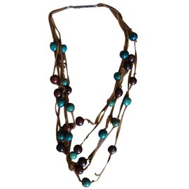 Collana lunga con perle in ceramica multicolore - Autre Marque