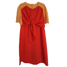 Vestido Carven Rojo y Naranja de Satén y Poliéster Talla 40