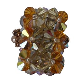 Autre Marque Rechteckiger Glasperlenring in Lindgrün und Gold Größe 52