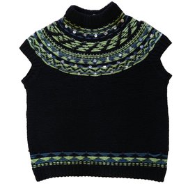 Sonia Rykiel ärmelloser Jacquard Pullover Merinowolle schwarz blau grün