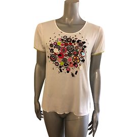 Autre Marque Camiseta blanca Tricot chic con perlas multicolores