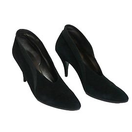 Autre Marque René Caty Black Deerskin and Grosgrain Heels