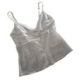 Top Christian Dior de seda y algodón bordado Crema