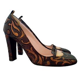 Laurence Dacade Pumps Leder und Stoff goldbraun