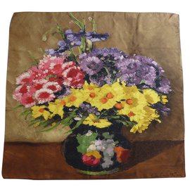 Sciarpa in crepe di seta riproduzione dipinto fiori multicolore - Autre Marque