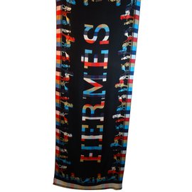 Sciarpa Hermès Etole XXL in cashmere blu nero rosso beige