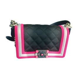 Borsa a mano Chanel Boy Blu Navy in tessuto