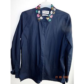 Essentiel Antwerp Bluse mit besticktem Kragen Marineblau Baumwolle