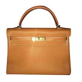 Borsa a mano Hermès Kelly 32 in pelle Togo cognac
