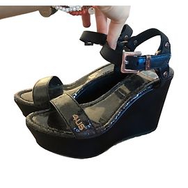 Sandali con zeppa Cesare Paciotti in pelle blu navy