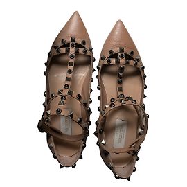 Ballerine Valentino Garavani Rockstud Rolling Nere Beige Pelle