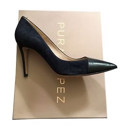 Pura Lopez Pumps aus schwarzem Leder und marineblauem Wildleder Gr. 38