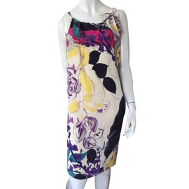 Coast Seidenkleid Schwarz Rosa Beige Größe 12 UK