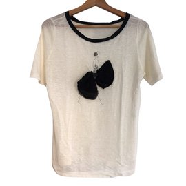 Maje T-Shirt Ecru mit Tänzer Muster Pailletten und Strass
