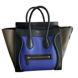 Bolsa de mão Céline Luggage Micro em couro preto azul cáqui