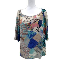 Blusa de seda Gerard Darel Estampado Patchwork Rosa Azul Verde