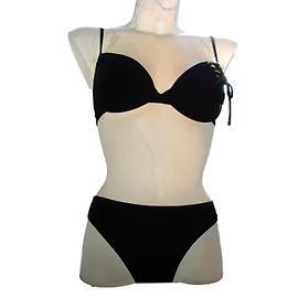 Autre Marque Aubade Badeanzug Schwarz Push-Up mit goldenen Ösen und Schnürung