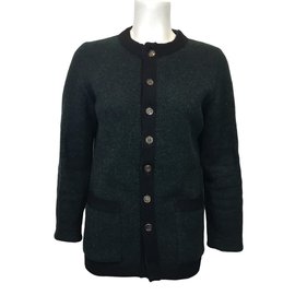 Christian Dior Wollstrickjacke Grün Schwarz Größe S