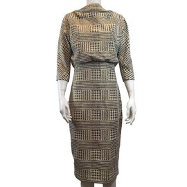 Badgley Mischka Kleid Schwarz Weiß und Gold Baumwolle Polyester M