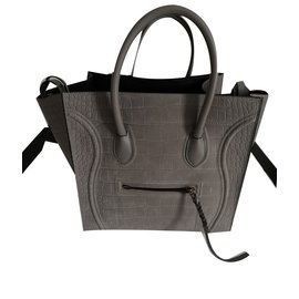 Céline Phantom Large Handtasche aus Kroko-Prägung Leder Grau