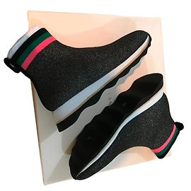 Zapatillas Loeffler Randall negras de textil con rayas de colores