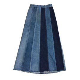 Jupe midi en denim bleu à rayures Yves Saint Laurent