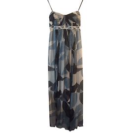 Abito Maxi Senza Spalline Bcbg Max Azria in Seta Blu e Bianco