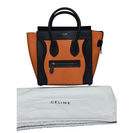Bolsa de mão Céline Micro Luggage Laranja em Pele de Pitão